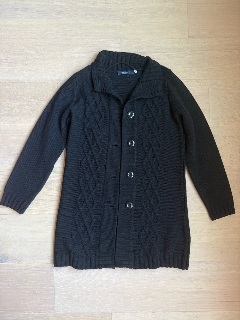 Black Cable Knit Button-Front Cardigan Sweater